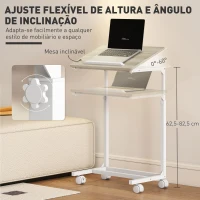 HOMCOM Mesa Auxiliar com Rodas Altura Ajustável Superfície Inclinável e Estrutura de Metal 55x36x62,5-82,5 cm Madeira(m-4)