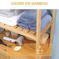 kleankin Meuble salle de bain en bambou, armoire salle de bain sur pied, 2 étagères ouvertes et double porte à lattes, naturel(m-5)
