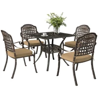 Outsunny Five-Piece Cast Aluminium Garden Dining Set - Bronze Tone(m-11)