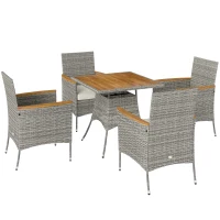 Outsunny Five-Piece Rattan Set, with Wood-Top Table - Teak(m-1)
