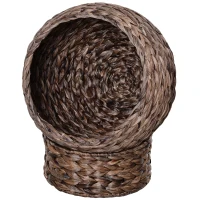 PawHut Katzenkorb aus Wasserhyazinthe inkl. Kissen, Katzenbett, Haustierbett,50 cm x 42 cm x 60 cm, Braun + Beige(m-11)