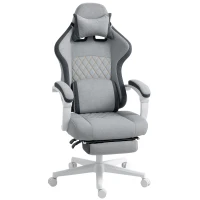 HOMCOM Ergonomic High Back Gaming Chair for Adults, Printed Velvet Computer Recliner Chair with Footrest, Lumbar Support, Adjustable Height and 360° Swivel Seat for Office or Gaming, Grey(m-1)