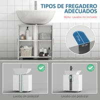 kleankin Mueble para Debajo del Lavabo Armario Baño de Suelo de Madera con 2 Puertas y Estante Ajustable Interior Moderno 60x30x60 cm Blanco(m-4)