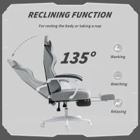 HOMCOM Ergonomic High Back Gaming Chair for Adults, Printed Velvet Computer Recliner Chair with Footrest, Lumbar Support, Adjustable Height and 360° Swivel Seat for Office or Gaming, Grey(m-6)