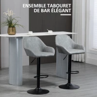 HOMCOM Lot de 2 tabourets de bar avec dossier et repose-pieds, réglable en hauteur et pivotante à 360°, gris(m-4)