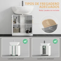 kleankin Mueble para Debajo del Lavabo Armario Baño de Suelo de Madera con 2 Puertas y Estante Interior Estilo Moderno 60x30x60,5 cm Blanco(m-4)