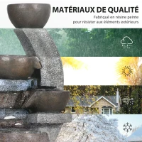 Outsunny Fontaine d'eau extérieure 5 niveaux fontaine de jardin lumières LED panneau solaire pompe en résine gris et marron(m-7)