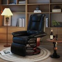 HOMCOM Black Recliner Chair, PU Leather Swivel Seat with Wooden Base(m-2)
