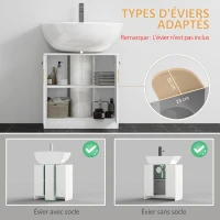 kleankin Meuble salle de bain sous lavabo - meuble sous-vasque - style cosy chic bandeau 10 bambous placard 2 portes avec étagère MDF dim. 60L x 30l x 60,5H cm blanc(m-4)