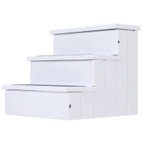 PawHut Hundetreppe 3 Stufen Katzentreppe Haustiertreppe Hundetreppe für Hunde und Katzen Tiertreppe Einstiegshilfe mit Teppich Stauraum für Sofa Bett Tannenholz Weiß 40,5 x 44,5 x 38 cm(m-11)