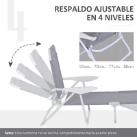 Outsunny Tumbona Reclinable y Plegable de Jardín con Respaldo Ajustable en 4 Posiciones Marco de Metal Texteline Transpirable 186x66x80 cm Gris(m-7)