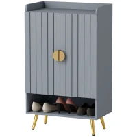 HOMCOM Modern Shoe Cabinet with 2 Doors, Open Shelf and Adjustable Shelves, 15 Pair Hallway Shoe Cupboard, Entryway Storage Unit, Light Grey(m-11)