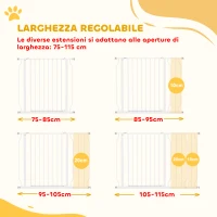 PawHut Cancelletto di Sicurezza per Cani in Acciaio e ABS, Estensibile 75-115cm per Scale e Porte, Bianco(m-4)