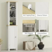 kleankin Slim Bathroom Storage Unit with Open Compartment, Bathroom Storage Cabinet with Adjustable Shelf, 34 x 23 x 165 cm, White(m-6)