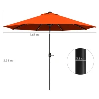 Outsunny 2.7m Outdoor Patio Garden Umbrella Parasol with Tilt Crank and 24 LEDs Lights, Orange(m-3)