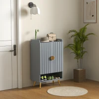 HOMCOM Modern Shoe Cabinet with 2 Doors, Open Shelf and Adjustable Shelves, 15 Pair Hallway Shoe Cupboard, Entryway Storage Unit, Light Grey(m-9)