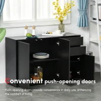 HOMCOM High Gloss Frame Sideboard, Push-Open Design with 2 Drawers for Living Room, Bedroom, 74H x 79W x 36Dcm, Black(m-8)