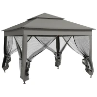 Outsunny 3 x 3(m) Pop Up Gazebo, Double-roof Garden Tent with Netting and Carry Bag, Party Event Shelter for Outdoor Patio, Dark Grey(m-14)