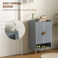 HOMCOM Modern Shoe Cabinet with 2 Doors, Open Shelf and Adjustable Shelves, 15 Pair Hallway Shoe Cupboard, Entryway Storage Unit, Light Grey(m-6)