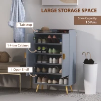 HOMCOM Modern Shoe Cabinet with 2 Doors, Open Shelf and Adjustable Shelves, 15 Pair Hallway Shoe Cupboard, Entryway Storage Unit, Light Grey(m-4)