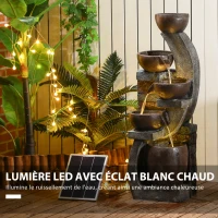 Outsunny Fontaine d'eau extérieure 5 niveaux fontaine de jardin lumières LED panneau solaire pompe en résine gris et marron(m-4)