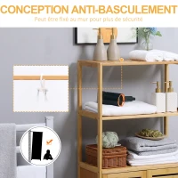 kleankin Meuble salle de bain en bambou, armoire salle de bain sur pied, 2 étagères ouvertes et double porte à lattes, naturel(m-7)