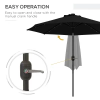 Outsunny 2.7m Outdoor Patio Garden Umbrella Parasol with Tilt Crank and 24 LEDs Lights, Black(m-7)