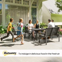 Outsunny 5 Piece Wooden Garden Dining Set for 6, Outdoor Conversation Set with 2 Armchairs, 2 Loveseats and Dining Table with Umbrella Hole for Patio, Balcony, Grey(m-9)