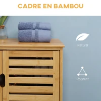 kleankin Meuble salle de bain en bambou armoire salle de bain sur pied avec double porte à lattes, 68 x 32 x 86 cm, naturel(m-5)