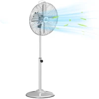 HOMCOM Ventilateur sur pied 50 W réglable en hauteur 87-120 cm, 3 vitesses, oscillation et inclinaison réglables, argent(m-10)