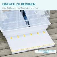 PawHut Vogelkäfig im Vintage-Design für kleine Vogelarten inkl. Zubehör 47,5 cm x 36 cm x 91 cm Metall, Holz, Weiß+Natur(m-5)
