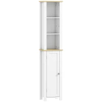 kleankin Slim Bathroom Storage Unit with Open Compartment, Bathroom Storage Cabinet with Adjustable Shelf, 34 x 23 x 165 cm, White(m-1)