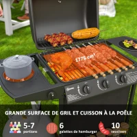 Outsunny Barbecue gaz 3+1 brûleurs en acier, puissance 9,5 kW, barbecue de jardin table latérale, 108 x 54 x 97 cm, noir(m-4)
