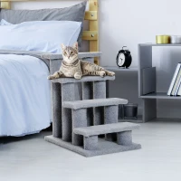 PawHut Dog Steps for Bed 4 Step Pet Stairs for Sofa Dog Cat Climb Ladder 63x43x60 cm Grey(m-2)
