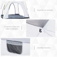 Outsunny Tienda de Camping Emergente Instantánea con 4 Ventanas 2 Bolsillos y Bolsa de Transporte 240x240x199 cm Gris y Blanco(m-6)