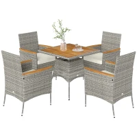 Outsunny Five-Piece Rattan Set, with Wood-Top Table - Teak(m-10)