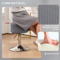 HOMCOM Banco de Bar Banco Alta de Cozinha Ajustável em Altura 52-66 cm Estofado em Veludo Giratória a 360° Cinzento(m-6)