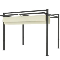 Outsunny 3 x 3m Aluminium Pergola, with Retractable Roof - Grey/Khaki(m-11)