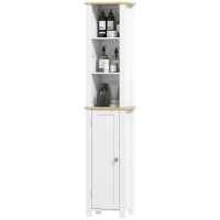 kleankin Slim Bathroom Storage Unit with Open Compartment, Bathroom Storage Cabinet with Adjustable Shelf, 34 x 23 x 165 cm, White(m-11)