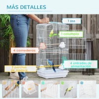 PawHut Jaula para Pájaros Pajarera de Metal con 4 Comederos 3 Perchas Columpio y Bandeja Extraíble 46,5x35,5x92 cm Blanco(m-6)