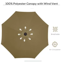 Outsunny 2.7m Patio Garden Umbrella Outdoor Parasol with Tilt Crank and 24 LEDs Lights (Brown)(m-7)