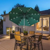 Outsunny 2.7m Patio Garden Umbrella Outdoor Parasol with Tilt Crank and 24 LEDs Lights (Green)(m-2)