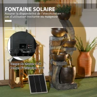 Outsunny Fontaine d'eau extérieure 5 niveaux fontaine de jardin lumières LED panneau solaire pompe en résine gris et marron(m-5)