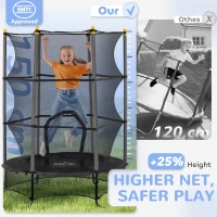 HOMCOM Trampoline voor Kinderen, Ø163 cm, met Veiligheidsnet, Voor Binnen en Buiten, Belasting tot 50 kg, Staal, Kunststof, Zwart(m-5)