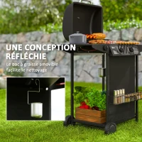 Outsunny Barbecue gaz 2+1 brûleurs en acier, puissance 7 kW, barbecue de jardin table latérale, 108 x 54 x 97 cm, noir(m-7)