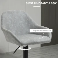 HOMCOM Lot de 2 tabourets de bar avec dossier et repose-pieds, réglable en hauteur et pivotante à 360°, gris(m-6)