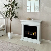 HOMCOM Camino a Bioetanolo con 3 Bruciatori da 0.4L, Pannello in Vetro e Copertura 18㎡, 76x28x76cm, Bianco(m-8)