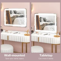 HOMCOM Oglindă de Machiaj cu Lumini LED în 3 Culori, Oglindă de Perete și Masă cu USB, 80x62x14 cm, Alb(m-8)