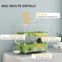 PawHut Cușcă pentru Hamsteri cu 2 Nivele și 3 Uși cu Roată și Tuburi, din Oțel, PS și PP, 44.5x28x44 cm, Verde și Alb(m-6)