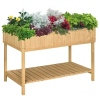 Outsunny Verhoogd Bed 8 Compartimenten Plantentafel Bloembak Sparrenhout 1 Plank + Afvoer(m-10)